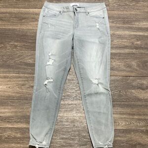 Lane Bryant Grey Distressed mid rise super stretch skinny jeans size 14